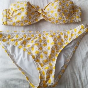 Yellow and White Patterned Bikini Set